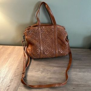100% Leather Weave Detailed Handbag with Convertible Crossbody Strap